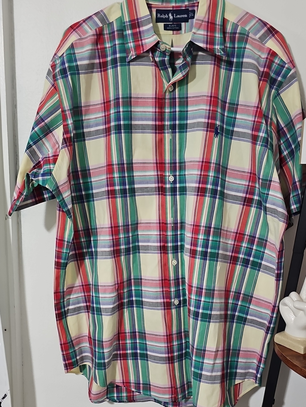 Polo Ralph Lauren Blake Shirt Mens L Madras Plaid Short Sleeve 100% Cotton Pony